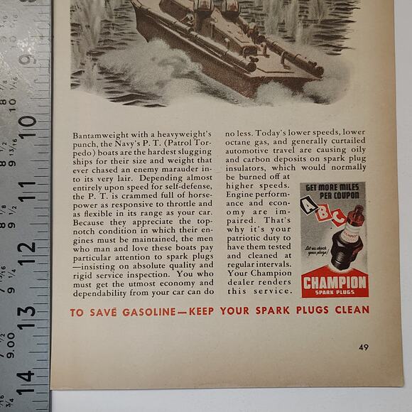 1943 Champion Spark Plug Print Ad Navy Battle Scene 1940s Automotive Ephemera - Picture 7 of 8